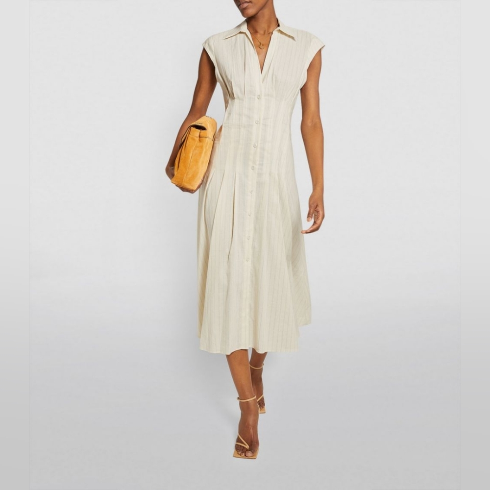 Sandro Dress Sleeveless Linen Blend in Beige